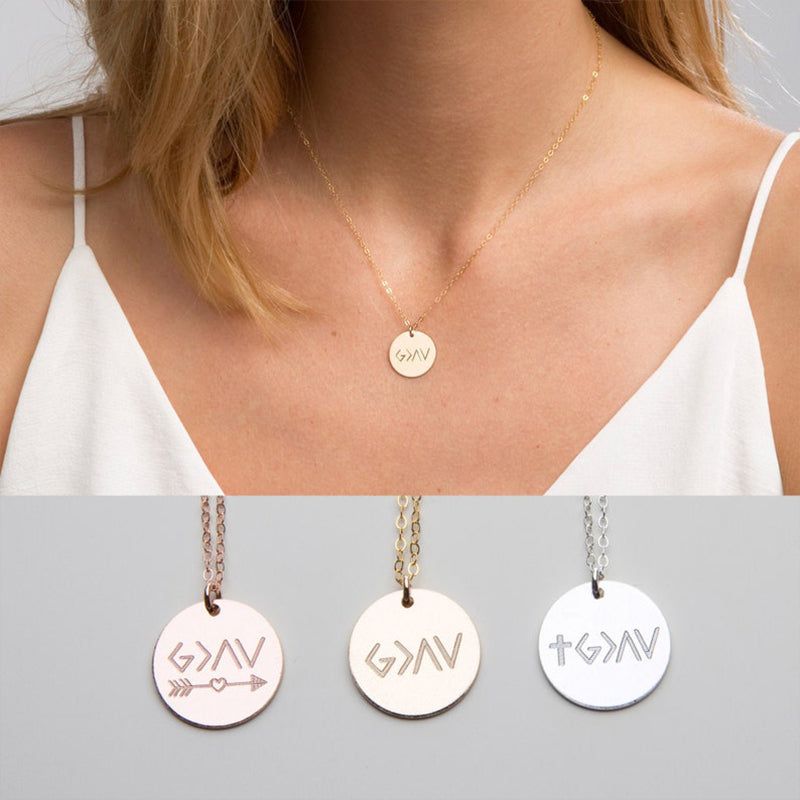 God is Greater than the Highs and the Lows Necklace - Custom Round Necklace-Cross Arrow Charm