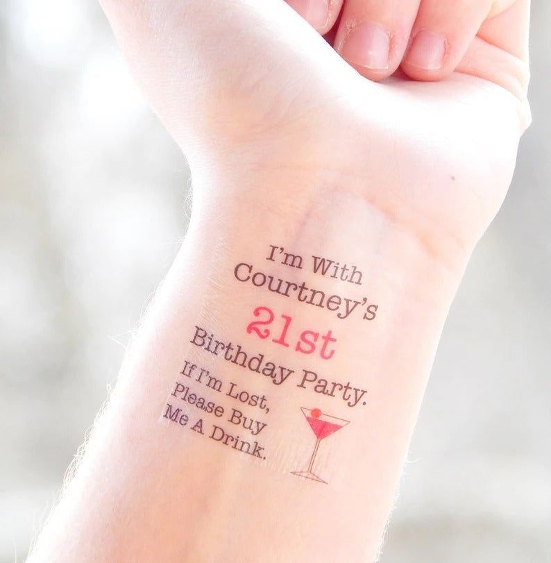 21st Birthday Party Temporary Tattoos, 21st Birthday Party Favor Decoration, 21st Birthday Party Gift, Buy a Drink for the Birthday Girl Boy