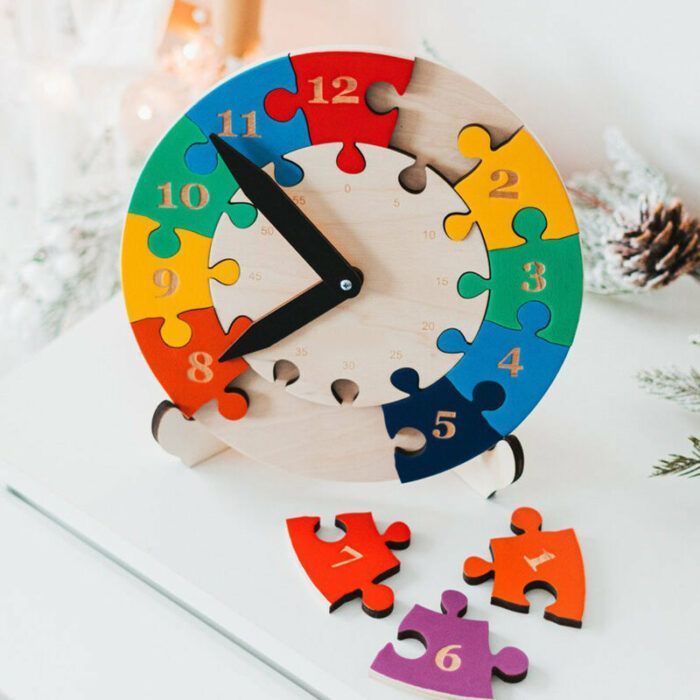 Pastel Learning Time Clock - Teaching Time Puzzle - Toddlers Clock - My First Clock - Wooden Puzzle Toys - Baby Easter Gift