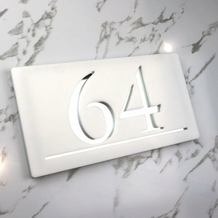 Laser Cut Matt White & Gold Mirror Personalised Door Numbers House Sign Plaques Number Laser Cut 3d Number