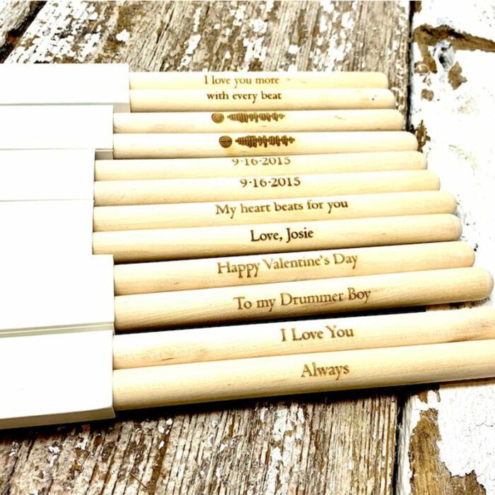 Pair of Custom Engraved Drum Sticks - Any name, Any Message, Personalised, Birthday, Best Man, Musician 5A Size