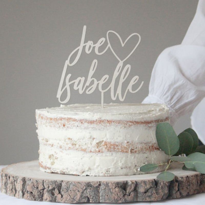 Wedding Cake Topper With Heart And First Names, Heart Topper, Love Heart Wedding Topper
