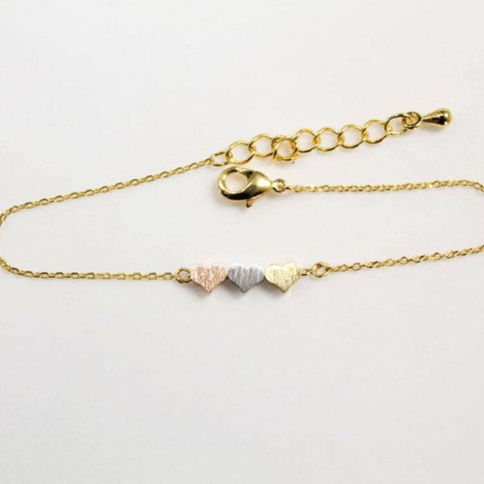Three Heart Bracelet In Gold/Silver/Rose Gold, Wedding, Bridesmaid Gift