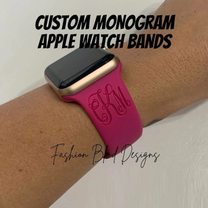 Monogram Name Apple Watch Band  Personalized Custom Laser Engraved Silicone Bands