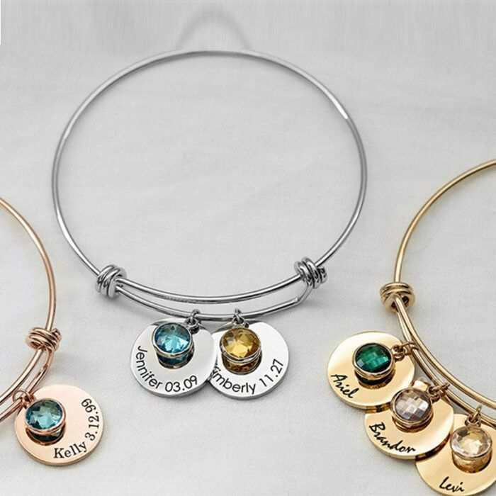 Birthstone Bracelet for Women Personalized Unique Friendship Jewelry Family Birthstone Bangle