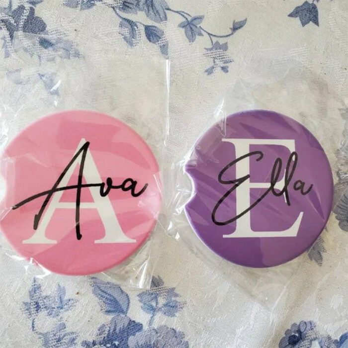 Monogram Car Coasters, Personalized Car Cup Holder Coasters