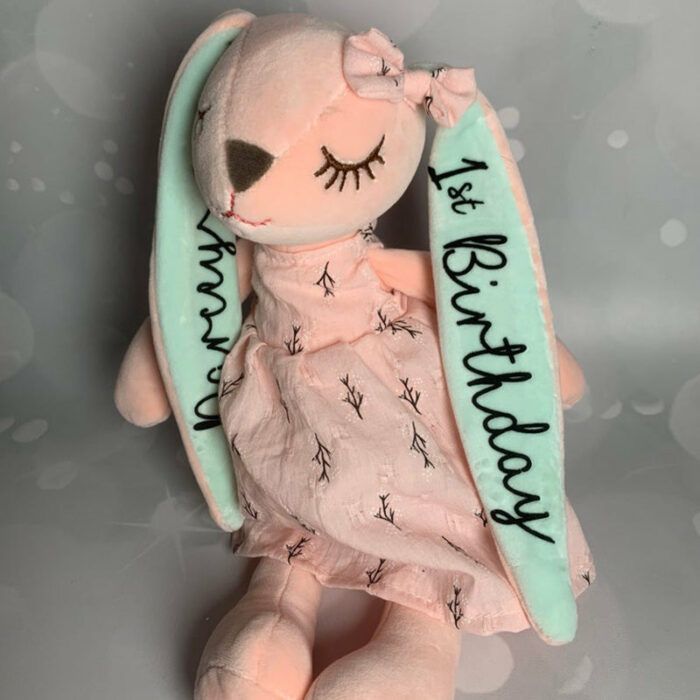 Personalised Easter soft toy bunny rabbit, new born baby girl gift 1st Birthday