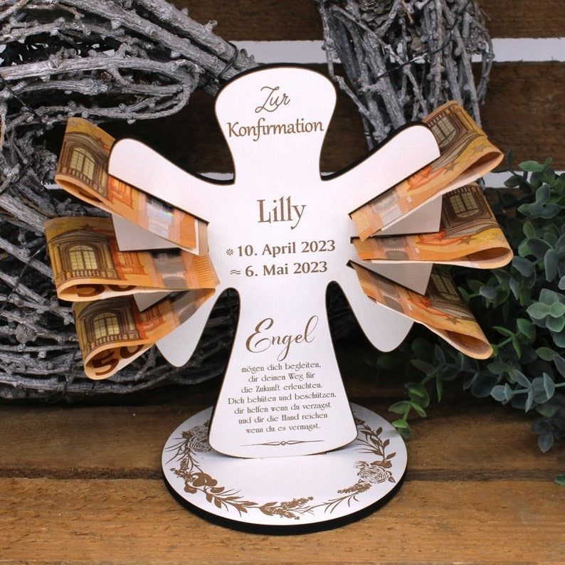 Money Gift Confirmation Angel with Saying - Including Personalization Name + Date
