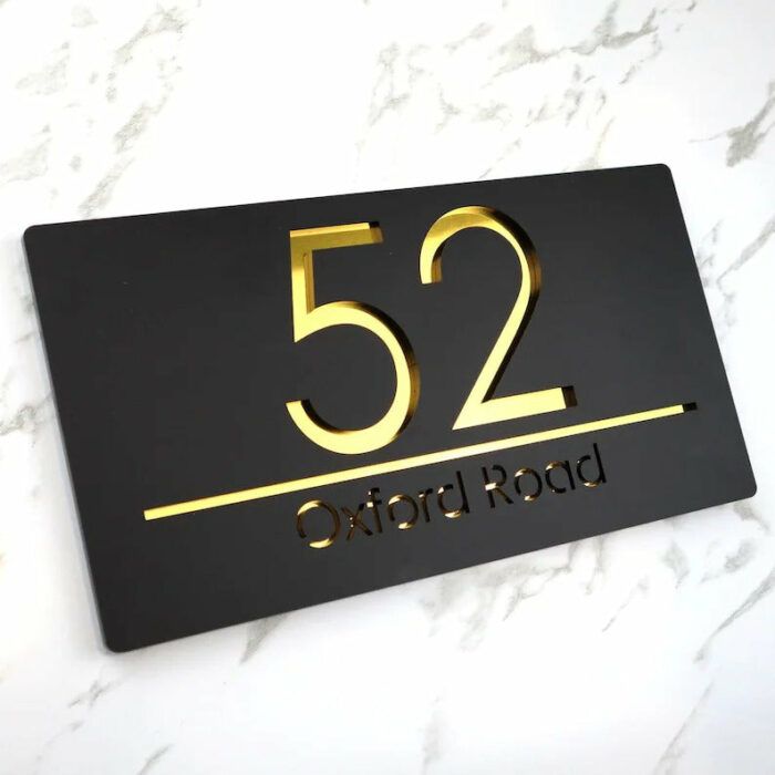 Laser Cut Matt Black & Gold Mirror Personalised Door Numbers Personalised Laser 3d Number