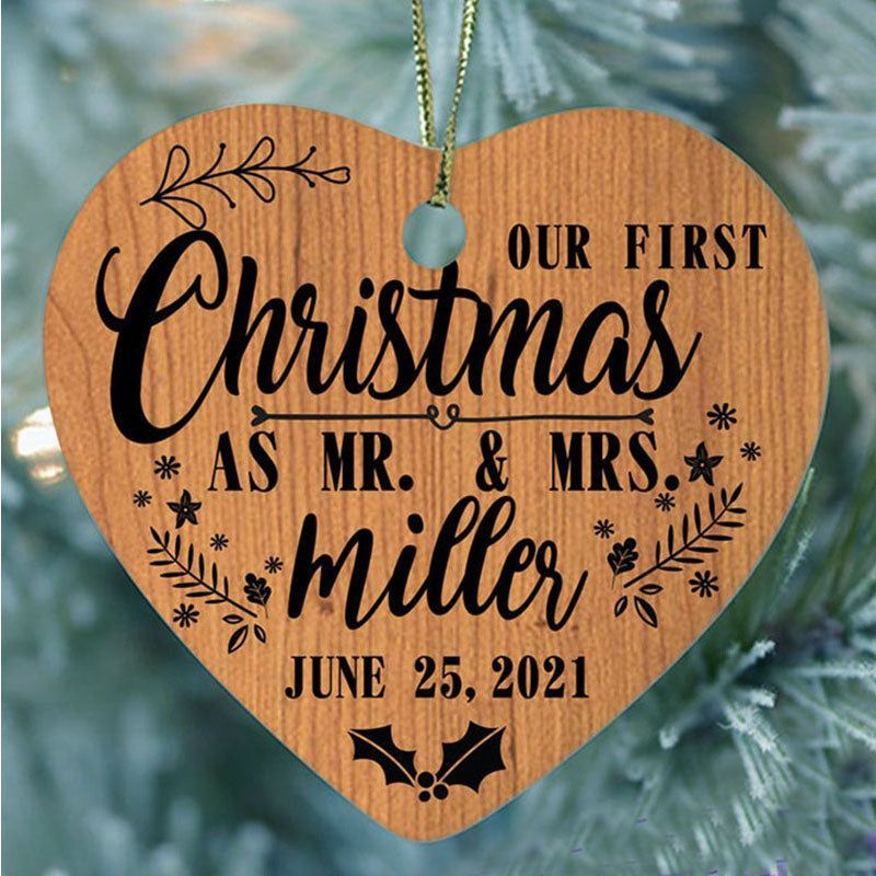 Our First Christmas As Christmas Heart-shaped Ornaments for Mr. and Mrs. Newlyweds Christmas