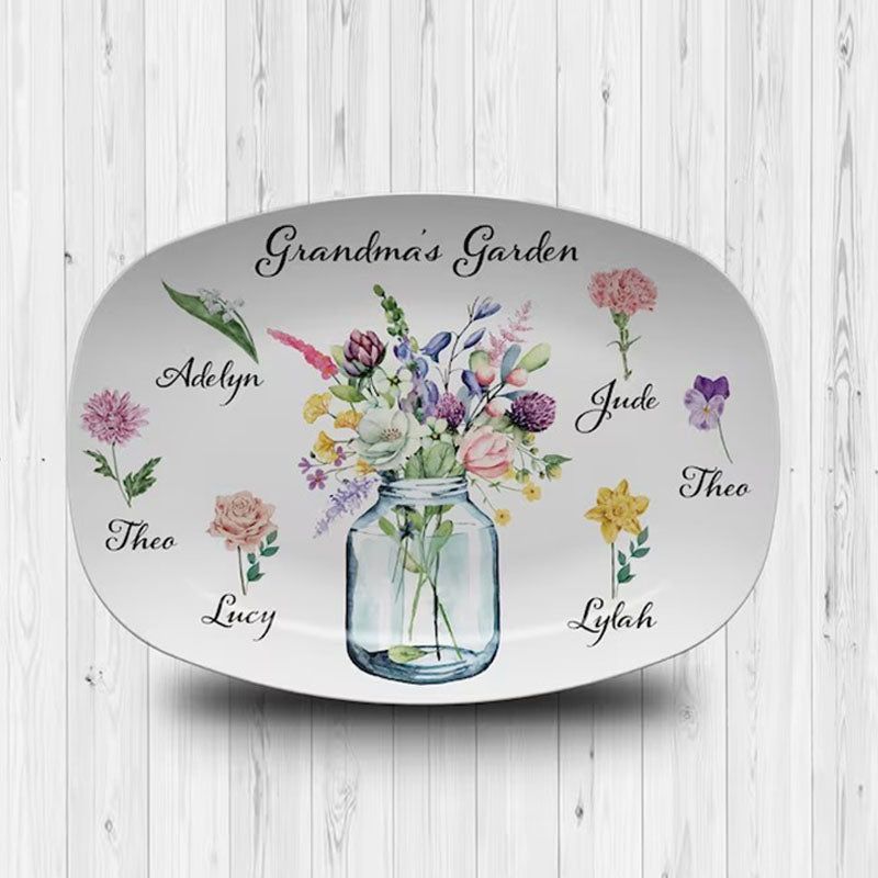 Birth Month Flower Plate, Personalized Family Platter