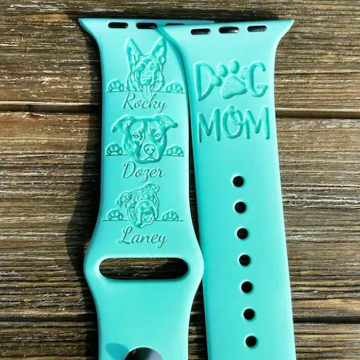 Dog Breeds Engraved Silicone Watch Band Personalized Dog Names Paw Prints Dog Mom