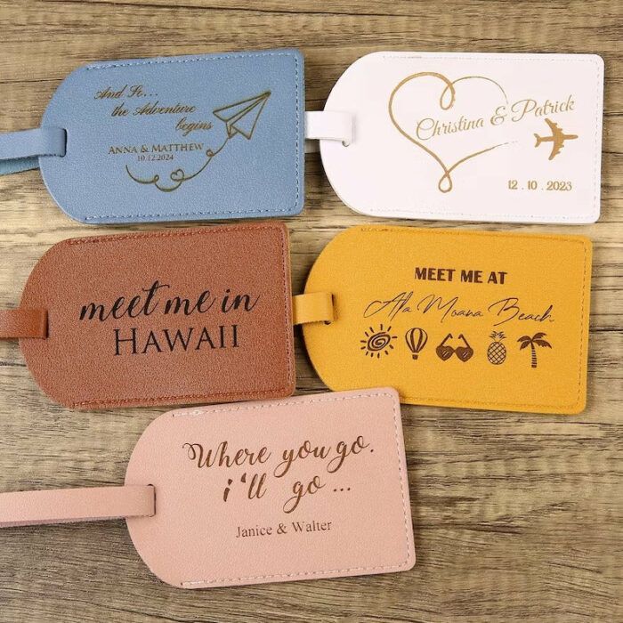 Set of 10 Bulk Wedding Favors for Guests, Personalized Couple Luggage Tags, Bridal Shower Gift, Party Favors