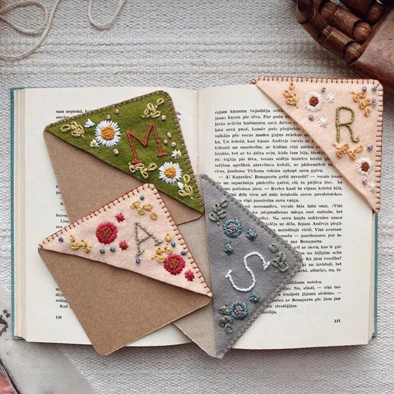Hand Embroidered Custom Bookmark - Personalized Hand Embroidered Corner Bookmark