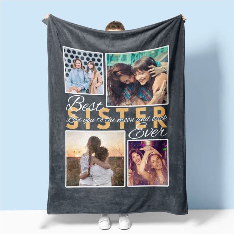 Gifts For Sister Personalized Photo Blanket, Best Sister Ever, Present Ideas For Sister, Sibling Blanket With Custom Pictures