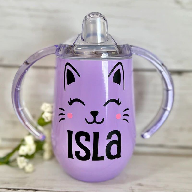 Cute Kitty Cat Sippy Cup Personalized / Custom / Stainless Steel Toddler / Baby Shower Gift / Training / 10oz
