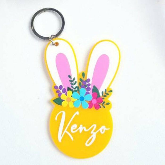 Bunny Gift Tag, Personalized Easter Bunny Keychain, Easter Basket Name Tags