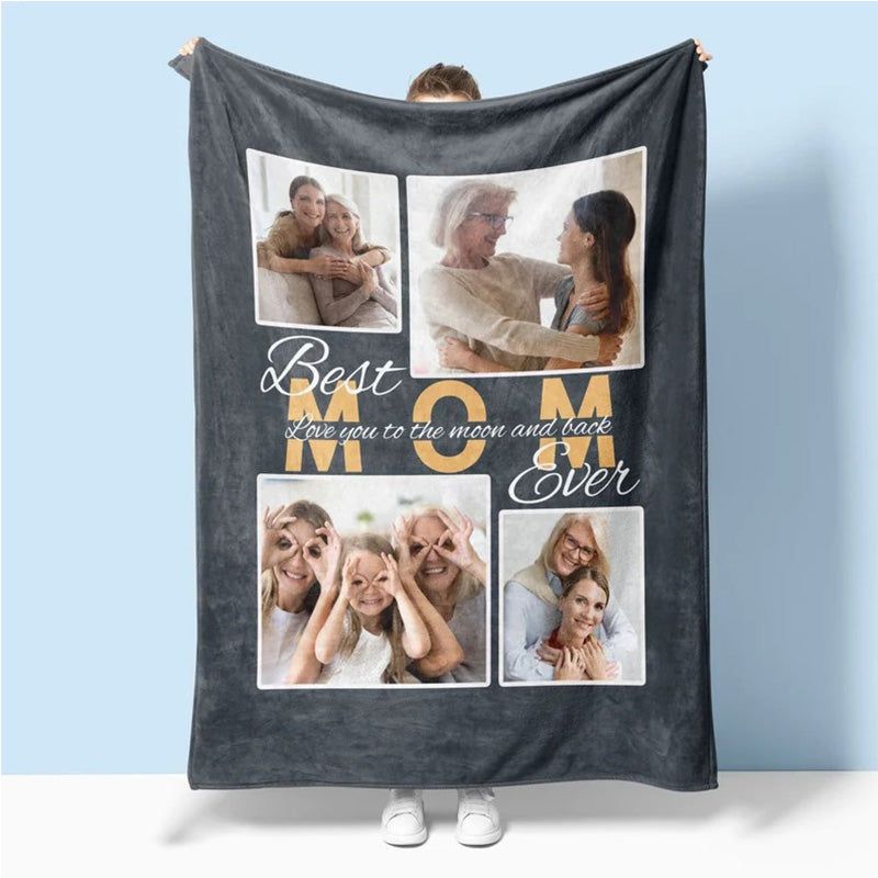 Gift For Mom Personalized Photo Blanket, Best Mom Ever Mother's Day Gift, Present For Mom Throw