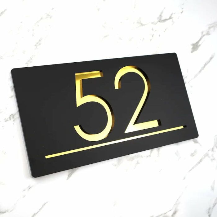 Laser Cut Matt Black & Gold Mirror Personalised Door Numbers Personalised Laser 3d Number
