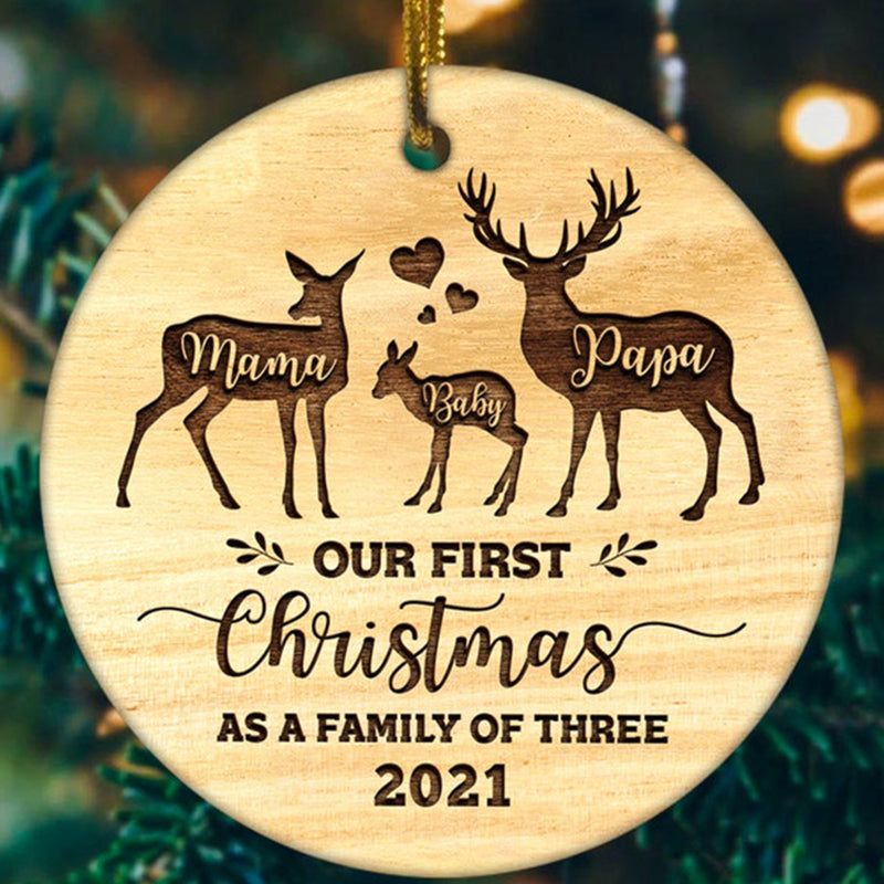 Mama Papa Baby Deer Christmas Ornament