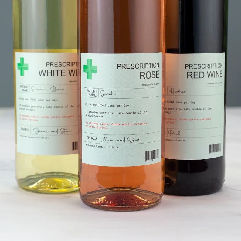 Personalised Prescription 10 Sets Wine Label Red White Rose Vinyl Sticker Funny Novelty Gift Birthday Anniversary
