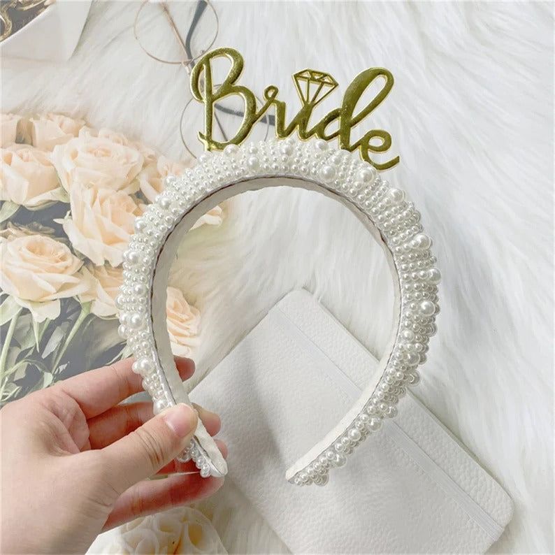 HEN BRIDE HEADBAND Hairband Hair Accessories Crown Tiara Bride Bridal To Be Party Pearl