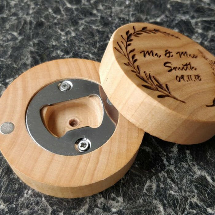 Personalised Round Wooden Bottle Opener Fridge Magnet