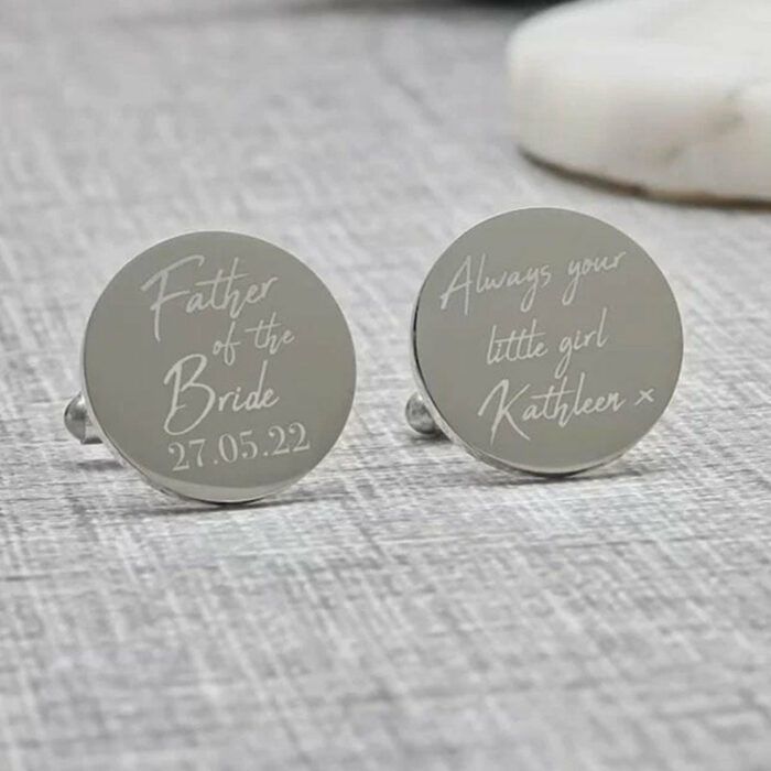 Personalised Engraved Father of the Bride Cufflinks, Wedding Cufflinks