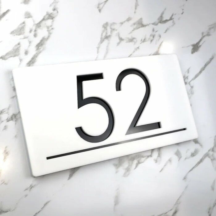Laser Cut Matt White & Black Mirror Personalised Door Numbers House Sign Plaques Number