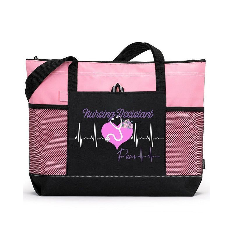 Personalized Floral Heartbeat Nursing Assistant Tote Bag