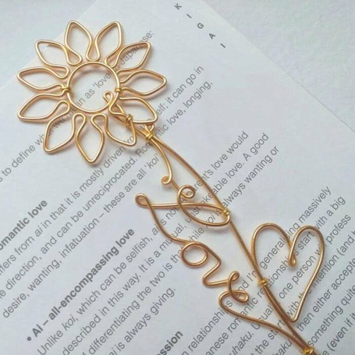 Sunflower and Heart Wire Name, Wire Name Bookmark