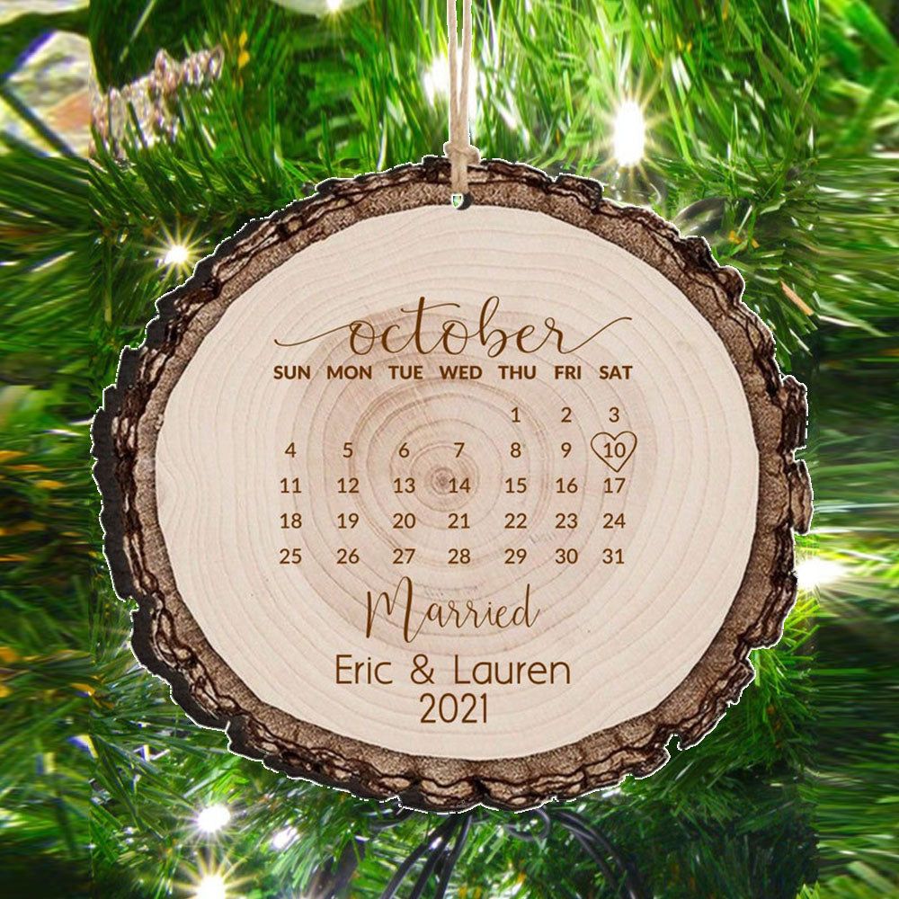 Personalized Anniversary Round Rustic Wood Christmas Ornament