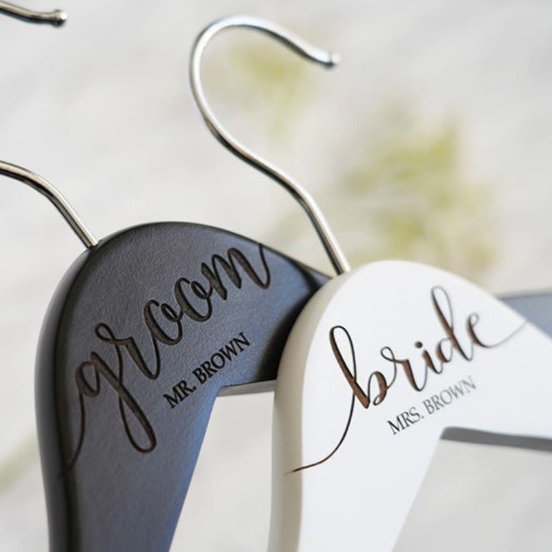 SET of 2 Personalized Hangers - Engraved Hangers for Bride & Groom - Wedding Gift