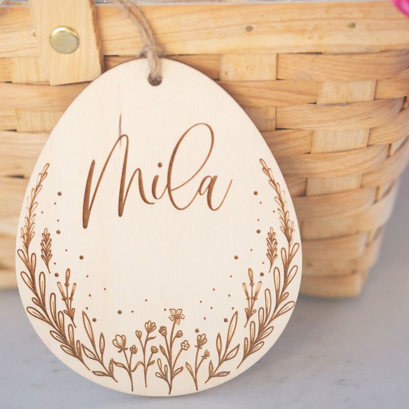 Easter Egg Tags  Personalized Name Easter Basket Wood Tags Floral Wood Tags