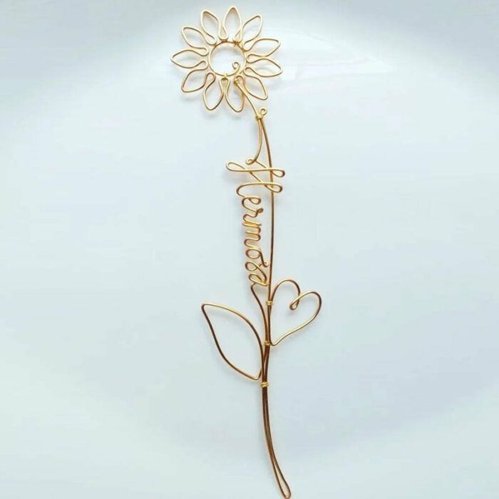 Sunflower and Heart Wire Name, Wire Name Bookmark