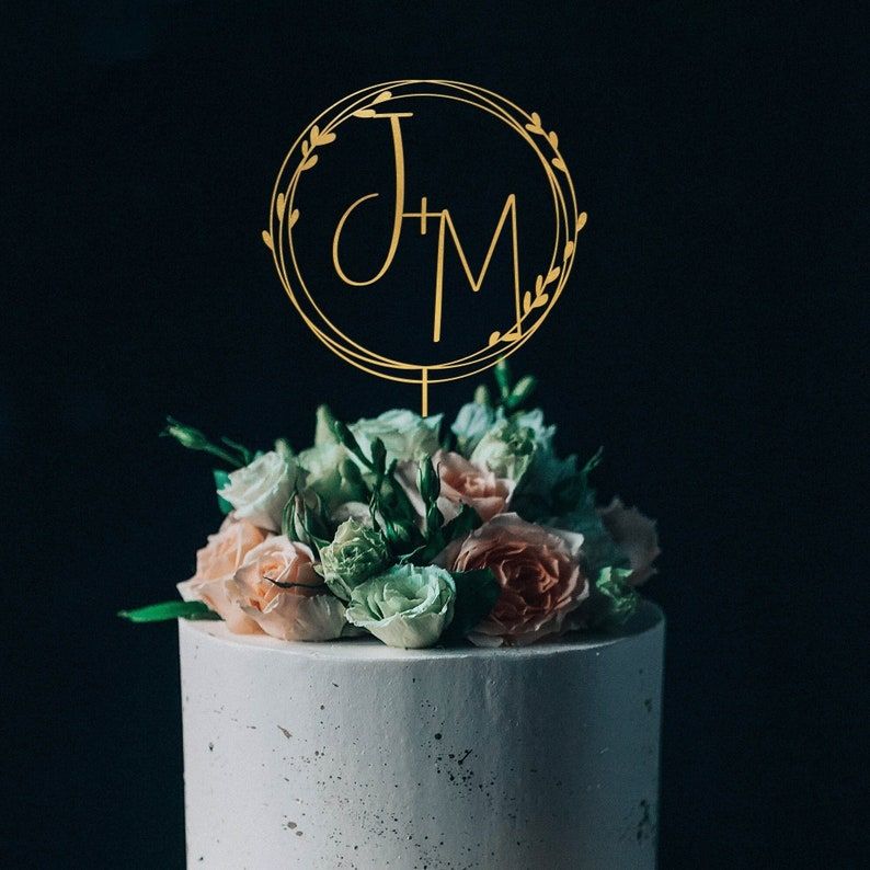 Gold monogram wedding cake topper Personalized,Custom initials cake topper,Mr and Mrs cake topper