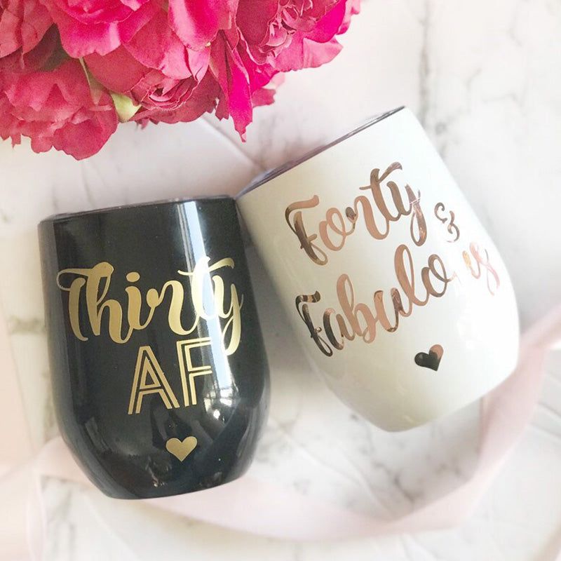 Forty & Fabulous Birthday Wine Tumblers/Personalised 12 oz Vacuum Insulated Stainless Steel Cup/ Gifts for Birthday