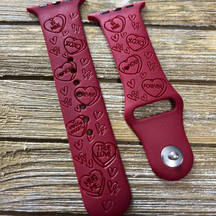 Valentine Hearts, Valentine'Day Silicone Watch Band Love Kisses Laser Engraved