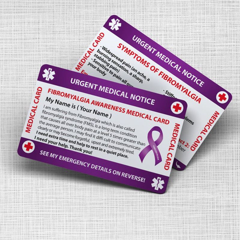 Fibromyalgia Awareness Emergency Wallet Card - I.C.E Card ID - Fibromyalgia Medical Card - PVC Card Credit Card Size and same Material
