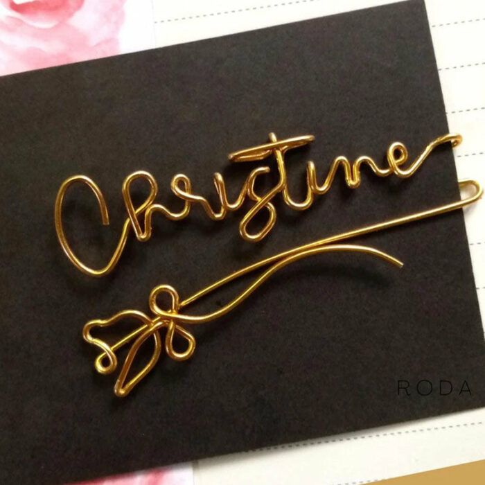 Wire Name Bookmark with Rose Flower Accent, Customized Name Paperclip