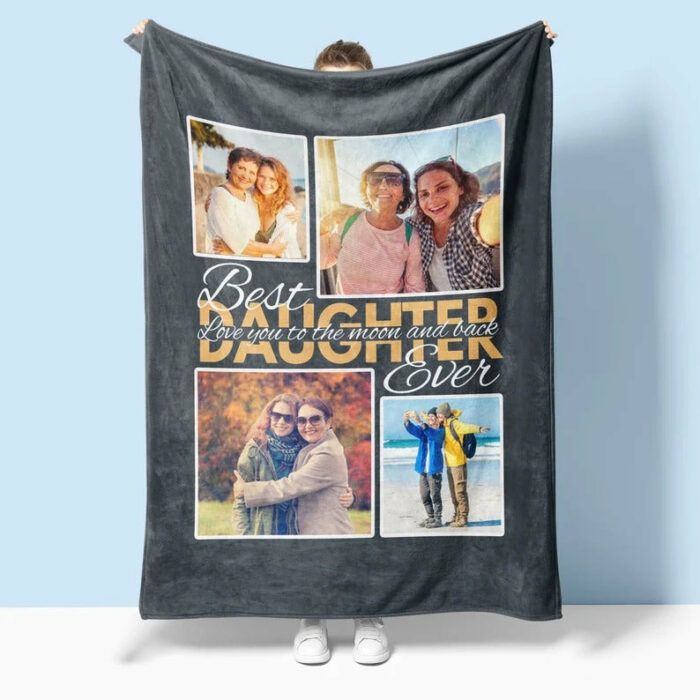 Gifts For Daughter Personalized Photo Collage Blanket, Best Daughter Ever, Custom Gift For Daughter From Mom and Dad