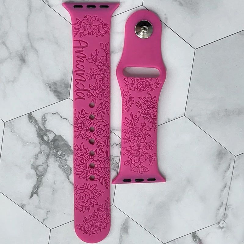 Personalized Apple Watch Band | Flower Engraved Apple Watch Strap | iWatch Band | Custom Watch Band