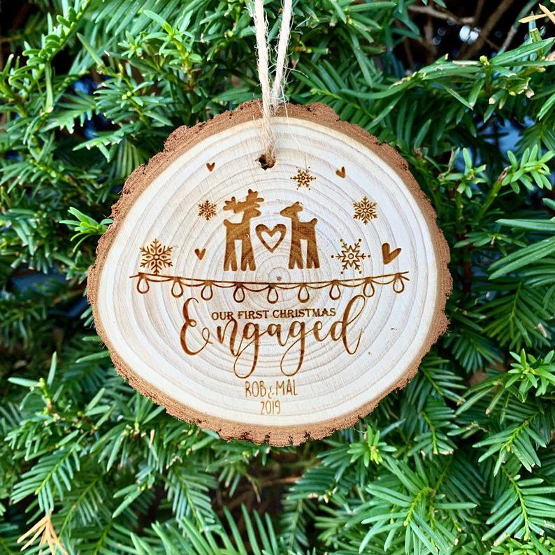 Our First Christmas Engaged Ornament - Custom Engraved Ornament For Couples