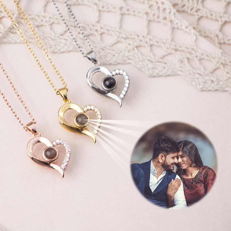 Projection Photo Necklace in Gold / Silver / Rose Gold, Personalized Photo Necklace Sterling Silver Custom Family Couples Pet