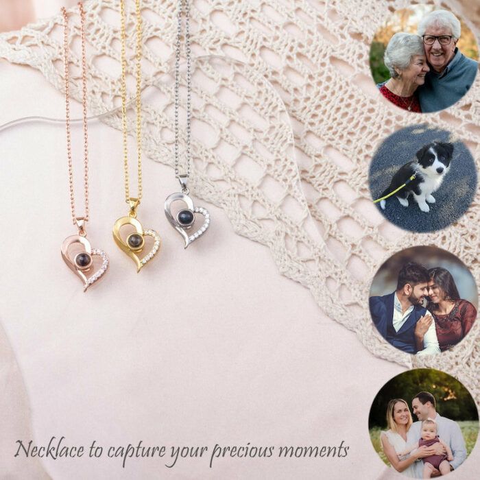 Projection Photo Necklace in Gold / Silver / Rose Gold, Personalized Photo Necklace Sterling Silver Custom Family Couples Pet
