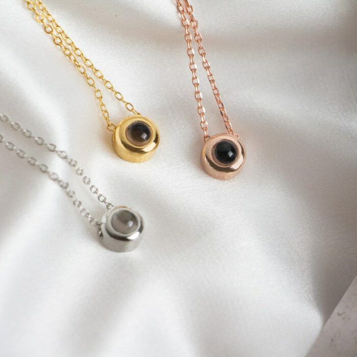 Projection Photo Necklace in Gold / Silver / Rose Gold, Minimalist Dainty Tiny Charm Picture Small Photo Couples