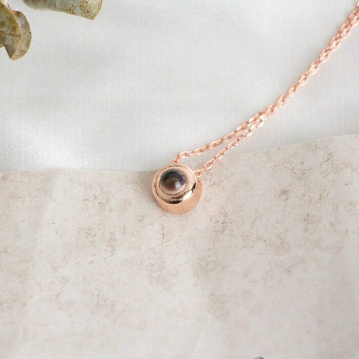 Projection Photo Necklace in Gold / Silver / Rose Gold, Minimalist Dainty Tiny Charm Picture Small Photo Couples